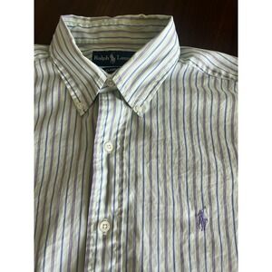 Ralph Lauren Classic Fit Striped Button Down Shirt Green Short Sleeve Large L